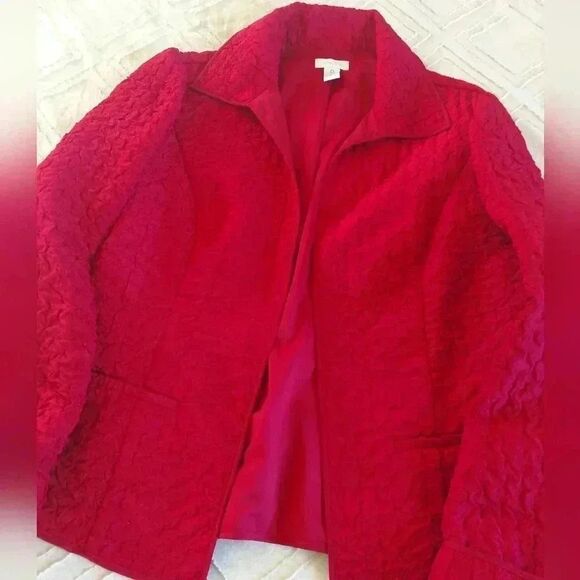 Chico's Holiday Jacket, Beautiful Texture, Deep Red Size 0, *see description* - Picture 1 of 7